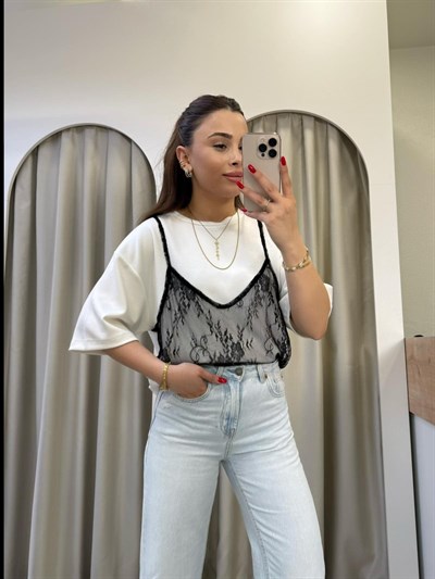 Riya Beyaz Modal Dantel Tshirt