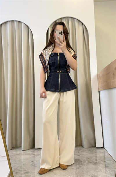 Rochee Fermuarlı Denim Korse