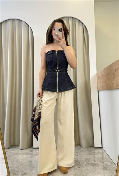 Rochee Fermuarlı Denim Korse