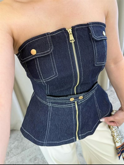 Rochee Fermuarlı Denim Korse