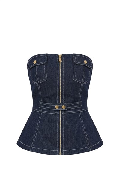 Rochee Fermuarlı Denim Korse