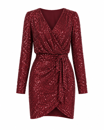 Royal Bordo Mini Payet Elbise
