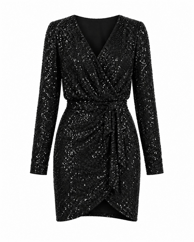 Royal Siyah Mini Payet Elbise