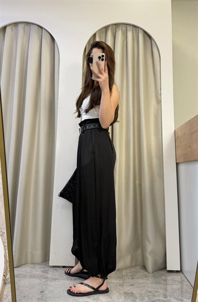Scarlet Siyah Kemerli Saten Şalvar
