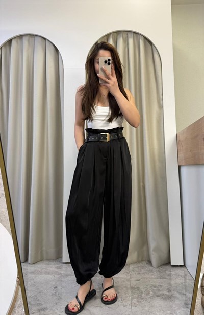 Scarlet Siyah Kemerli Saten Şalvar