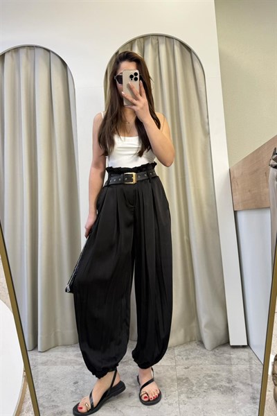 Scarlet Siyah Kemerli Saten Şalvar
