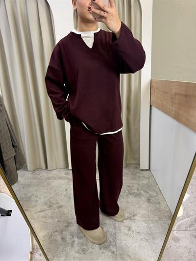 Selanik Kumaş Basic Takım-BORDO