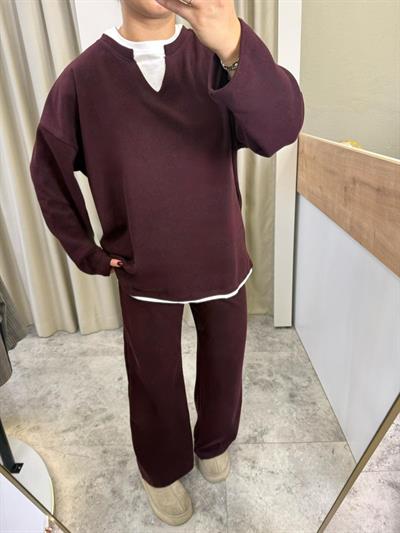 Selanik Kumaş Basic Takım-BORDO