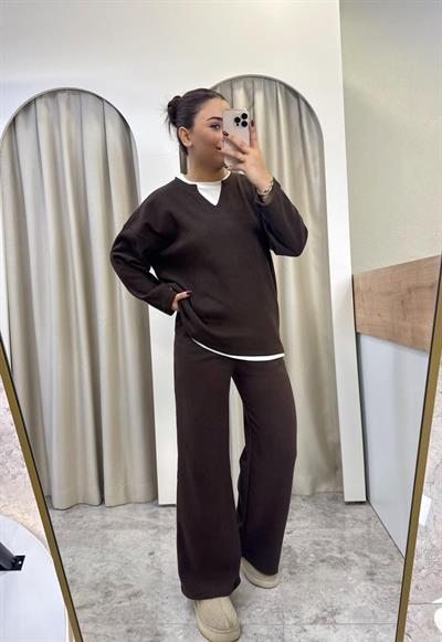 Selanik Kumaş Basic Takım-Kahve