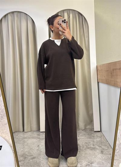 Selanik Kumaş Basic Takım-Kahve