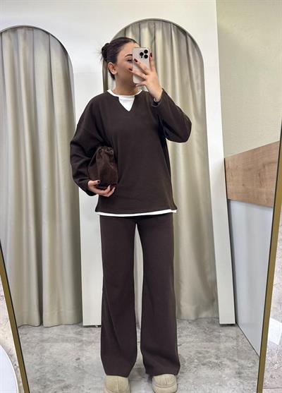 Selanik Kumaş Basic Takım-Kahve