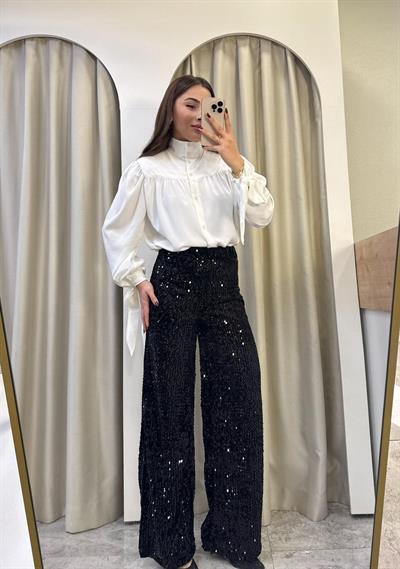Sienna Tasarım Vatkalı Beyaz Saten Gömlek