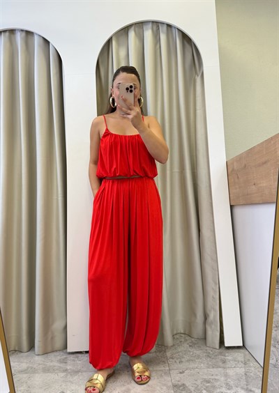 Sies Kırmızı Premium Şalvarlı Modal Takım