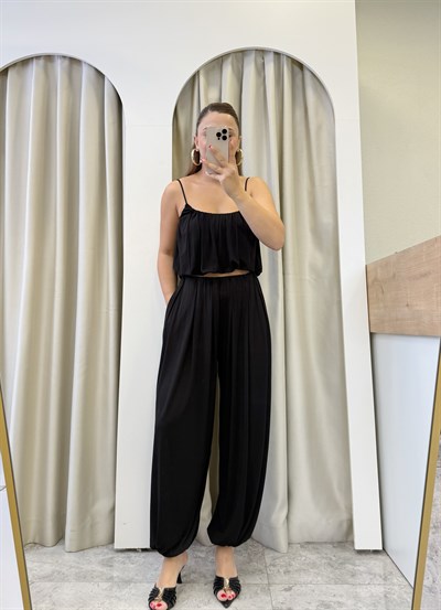Sies Siyah Premium Şalvarlı Modal Takım