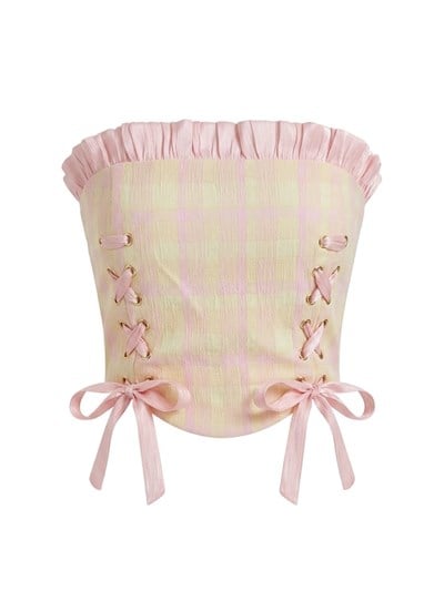 Siesta Pembe Ekose Desen Korse
