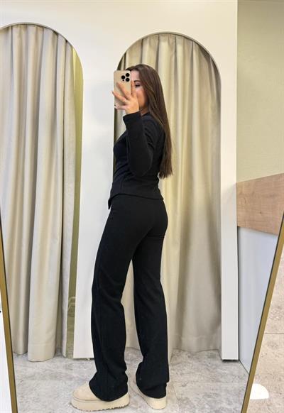 Siyah Gold Düğmeli Triko Pantolon Takım