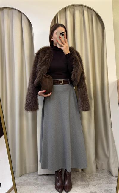 Sofia Kemerli Maxi Boy Etek Gri