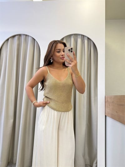 Sole Gold Işıltılı İp Askılı Triko