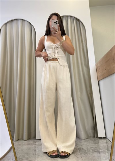 Stiles Natural Keten Astarlı Pantolon