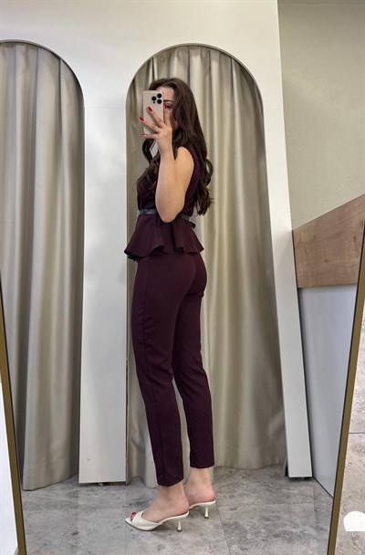 Swach Kemerli Yelekli Takım Bordo