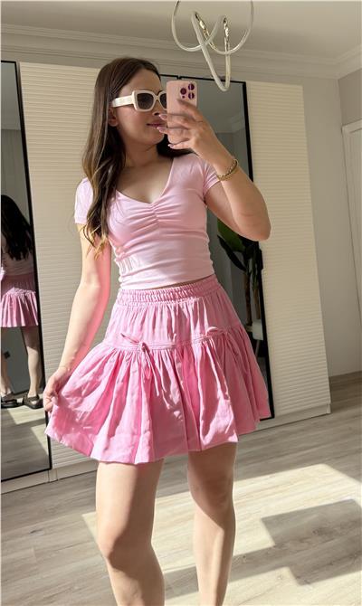 tensel mini şort etek-PEMBE