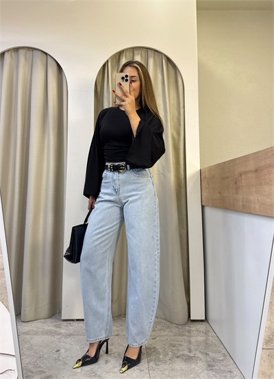 Teona Buz Mavi Yüksel Bel Barrel Jean