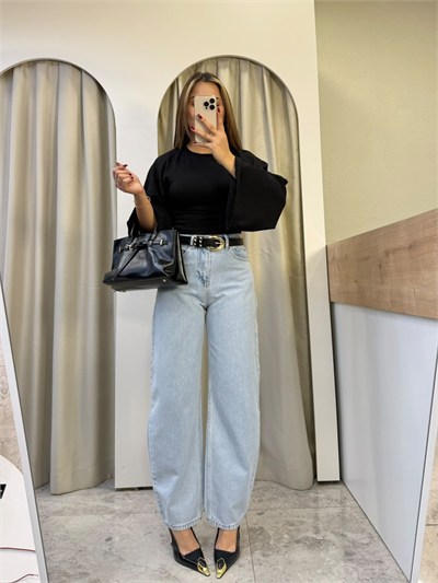 Teona Buz Mavi Yüksel Bel Barrel Jean