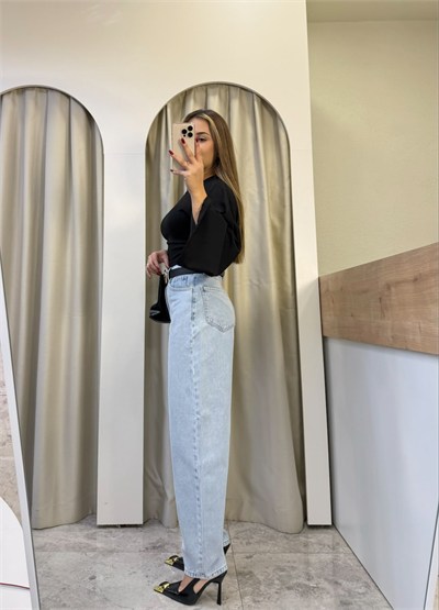 Teona Buz Mavi Yüksel Bel Barrel Jean