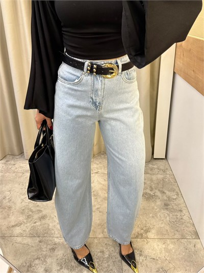 Teona Buz Mavi Yüksel Bel Barrel Jean