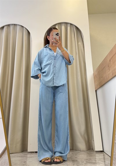 Tessa Açık Mavi Tensel Gömlekli Takım