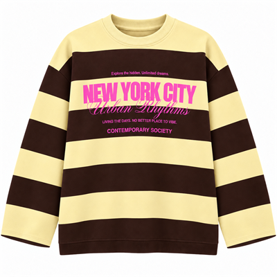 Valen Premium Seri Baskılı Çizgili Sweatshirt Sarı-Kahve