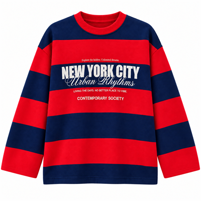 Valen Seri Baskılı Çizgili Sweatshirt Lacivert-Kırmızı