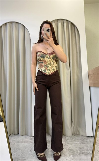 Velvet Vintage Çiçek Desenli Korse