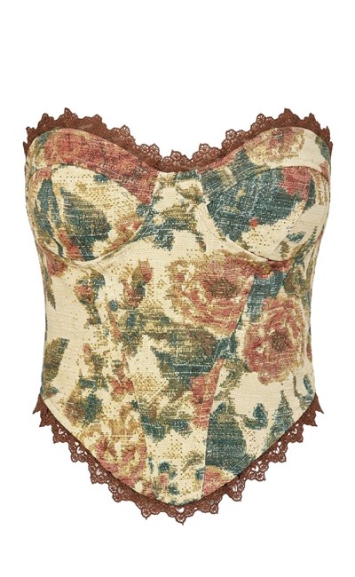 Velvet Vintage Çiçek Desenli Korse