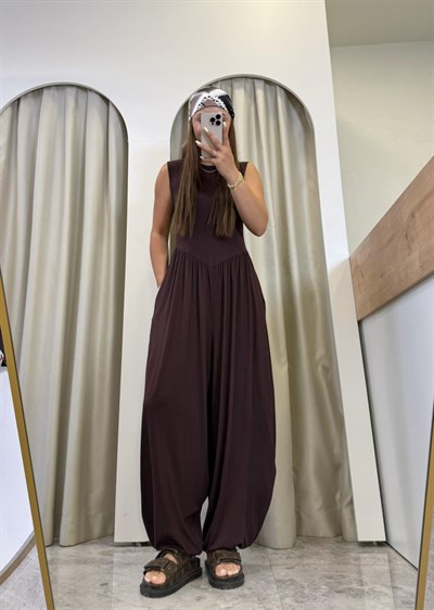 Vera Kahve Modal Kumaş Şalvar Tulum
