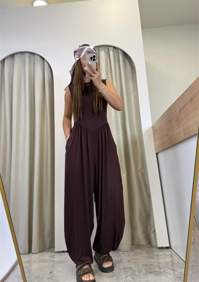 Vera Kahve Modal Kumaş Şalvar Tulum
