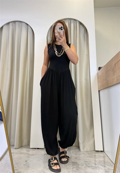 Vera Siyah Modal Kumaş Şalvar Tulum