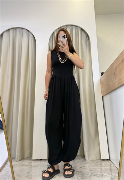 Vera Siyah Modal Kumaş Şalvar Tulum