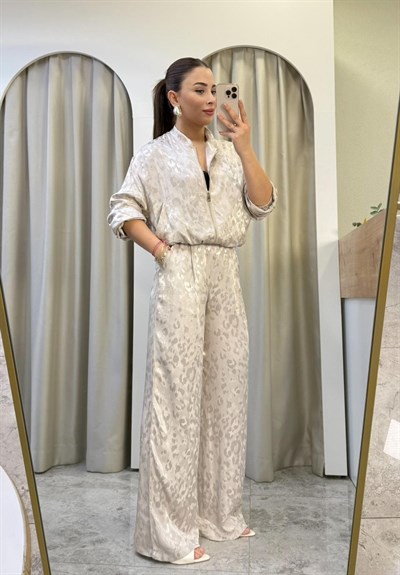 Vogue Bej Jakarlı Saten Takım