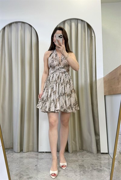 Warna Desenli Şifon Mini Elbise
