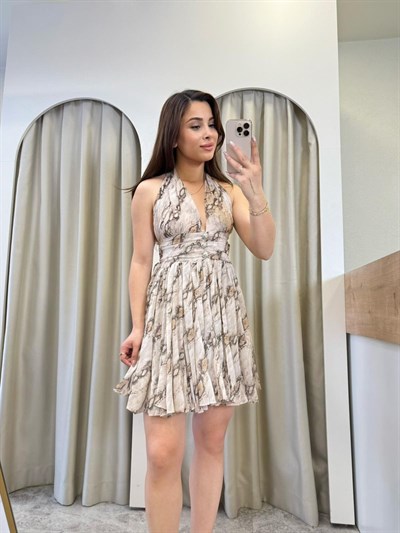 Warna Desenli Şifon Mini Elbise