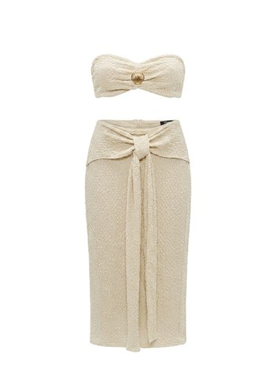 Wasso Ekru Etek Büstiyer Beachwear Takım