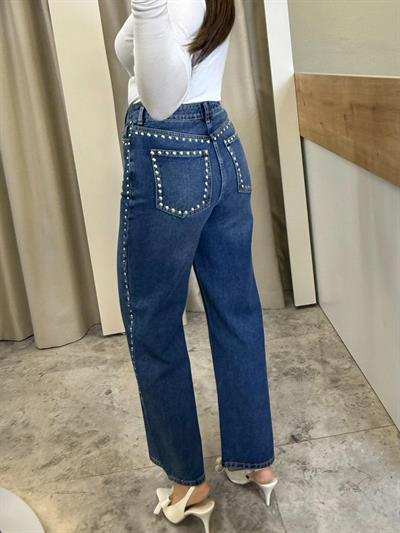 Yüksek Bel Flare Mavi Zımbalı Jean
