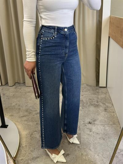 Yüksek Bel Flare Mavi Zımbalı Jean