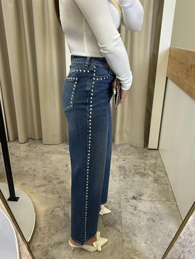 Yüksek Bel Flare Mavi Zımbalı Jean