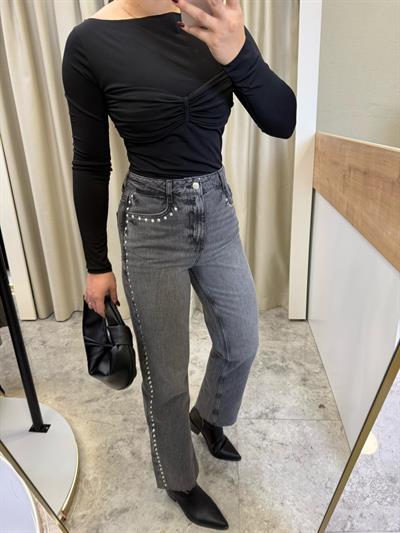 Yüksek Bel Füme Zımbalı Jean