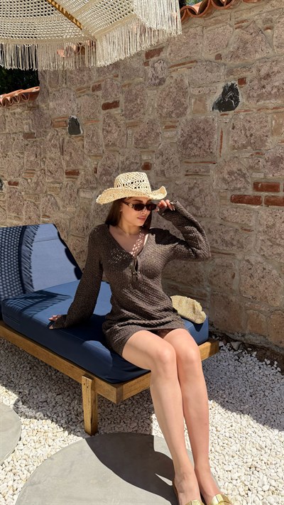 Zoya .Kahve Işıltılı Beachwear Elbise