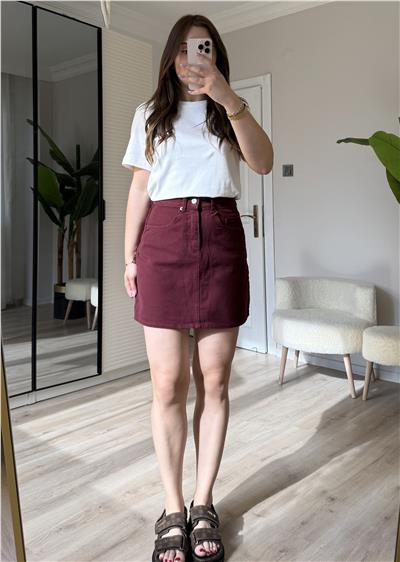 zra orj marka denim etek -bordo