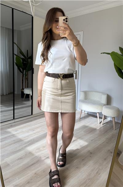 zra orj marka denim etek -krem