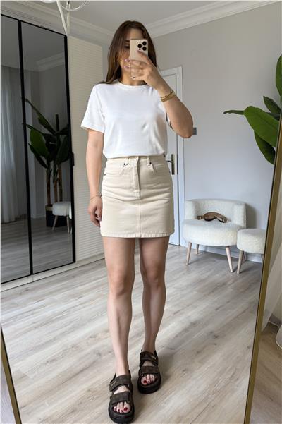zra orj marka denim etek -krem